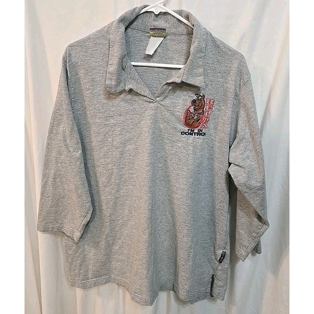 Vintage Scooby Doo Cartoon Network Women's Shirt Gray‎ 3/4 Sleeve Collared
